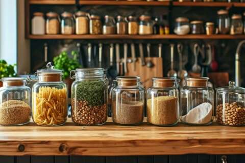 Zero Waste-Küche: Küche mit Gläsern, gefüllt mit Lebensmitteln.